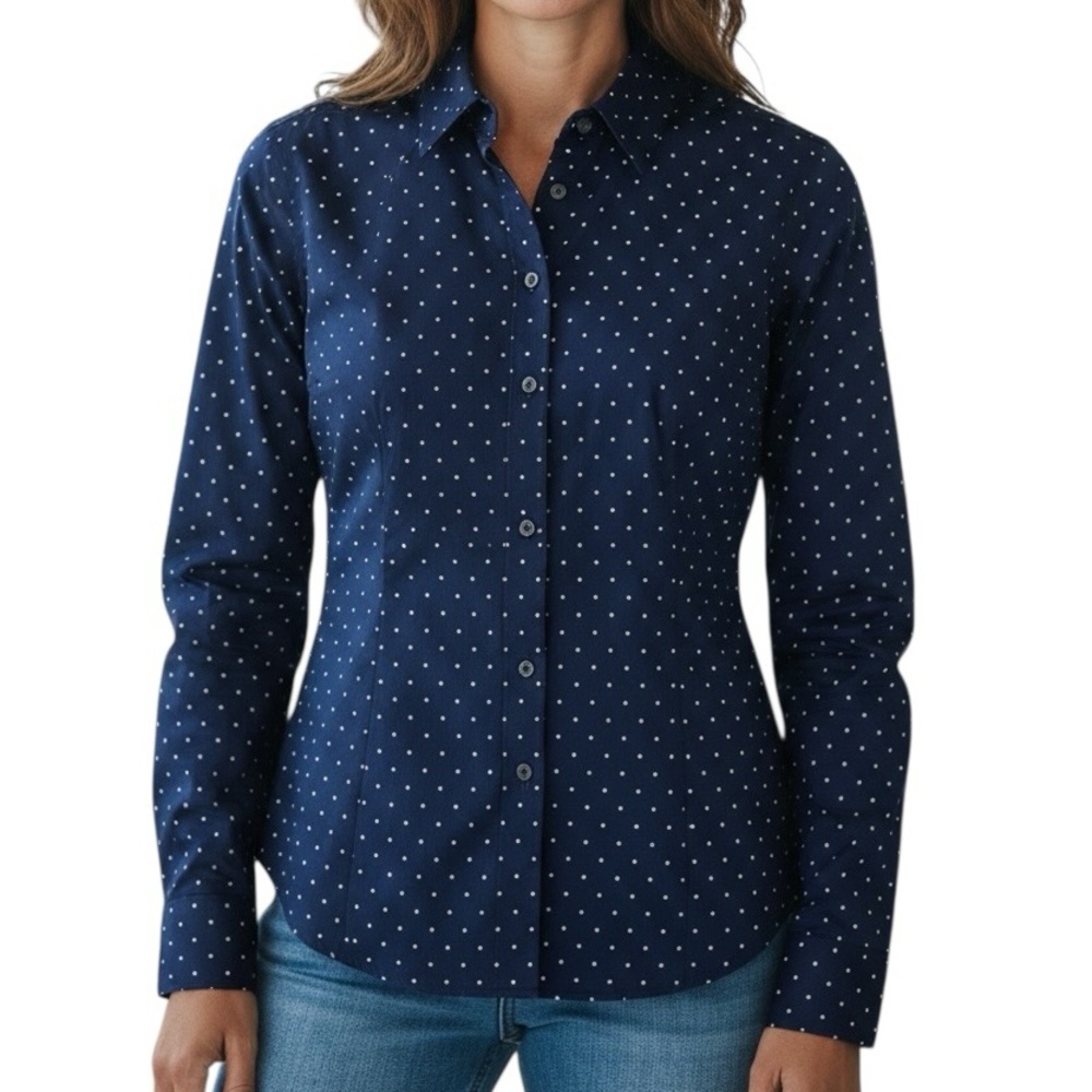 Banana Republic Navy with White Polka Dot Button-Down Shirt Size 0
